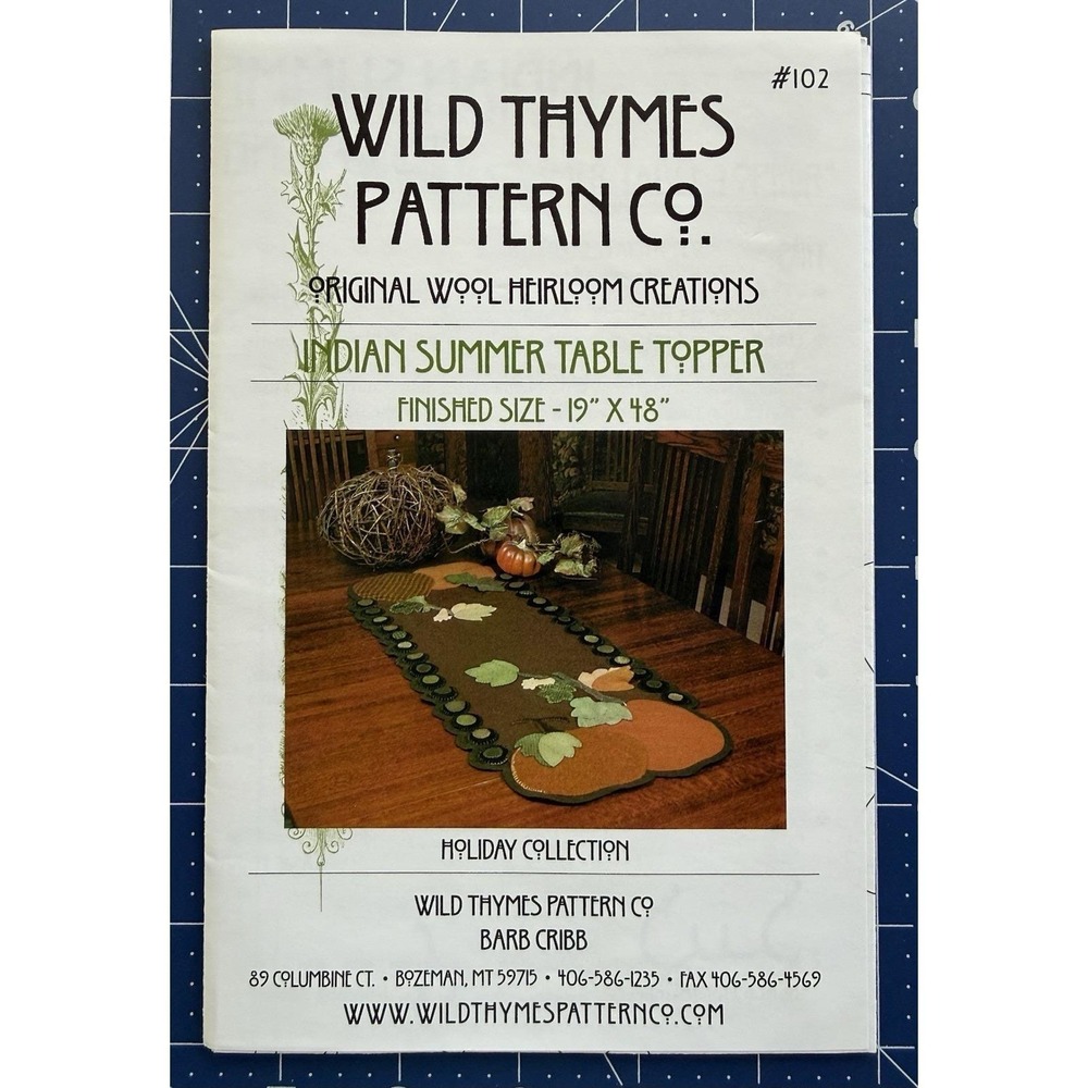 Wild Thymes Pattern Co.‎ Wool Appliqué 19"x48" Indian Summer Table Topper UC